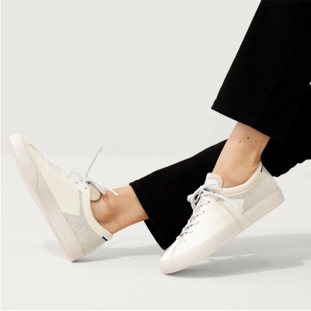 Rothy’s Lace-Up Sneakers Diamond Twill Cream Size 11.5 NIB